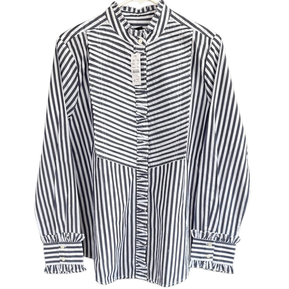 NWT J. Crew Striped Ruffle Trim Tuxedo Top Size Medium